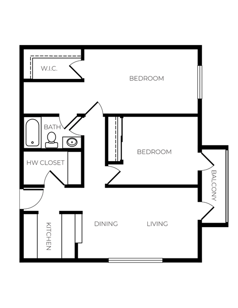 Floor plan for 2 beds, 1 bath, 1100 sqft